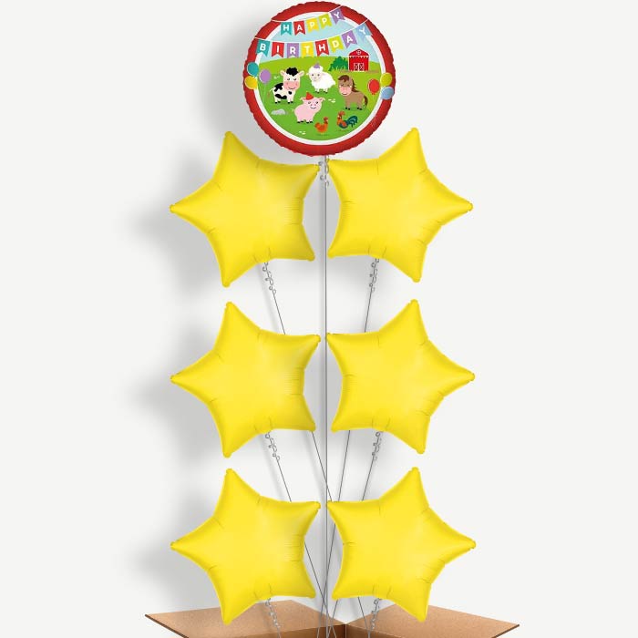 Farm Animal Happy Birthday Helium Balloon Arrangement | Party Save Smile