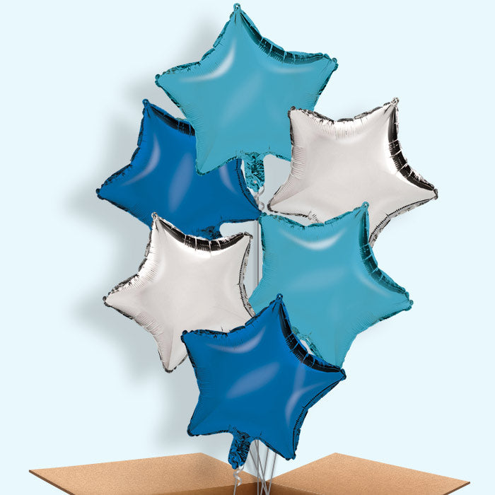 Mixed Blue and Silver 6 Helium Balloons Bouquet | Party Save Smile