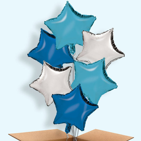 Mixed Blue and Silver 6 Helium Balloons Bouquet | Party Save Smile