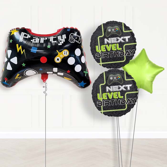 Game Controller Shaped Party Balloon Bouquet Delivery-Giant Balloon + 2 Themed Balloons + 1 Plain Balloon 