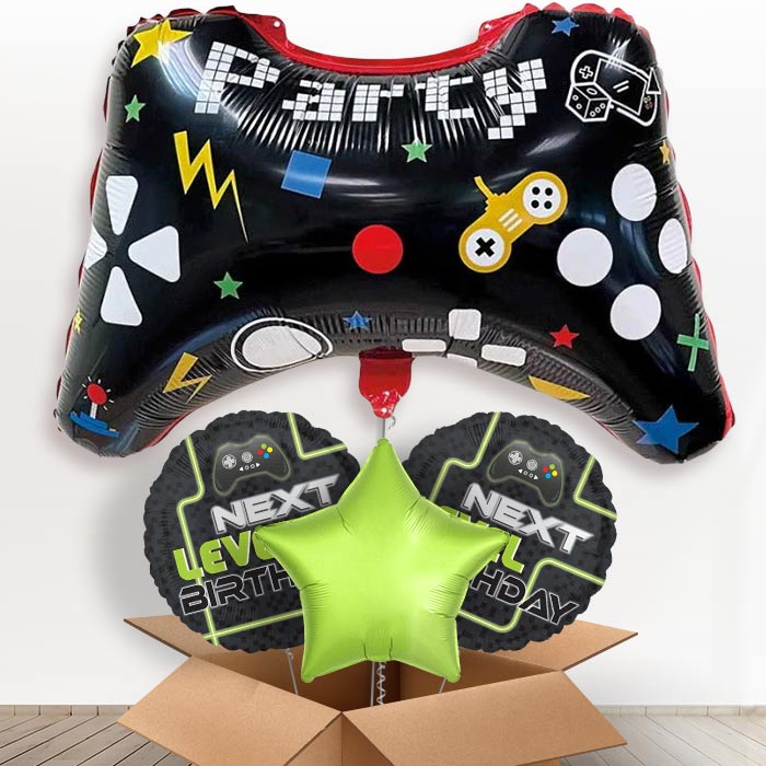 Game Controller Shaped Party Helium Balloon in a Box-1 x Giant Balloon and 2 Themed Balloons and 1 Plain Balloon 