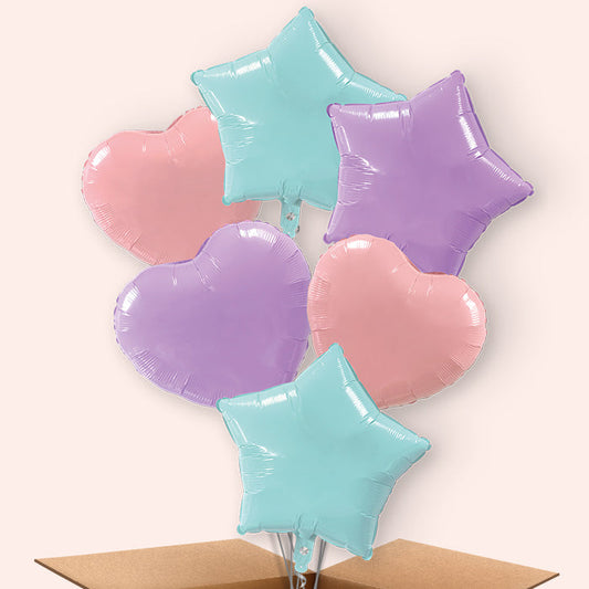 Mixed Pastel 6 Helium Balloons Bouquet | Party Save Smile