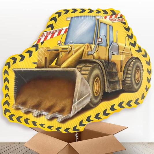 Yellow Construction Digger Shaped Helium Balloon in a Box - 1 x Giant Balloon | Party Save Smile