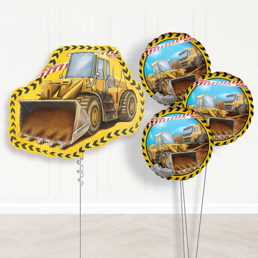 Yellow Construction Digger Balloon Bouquet Delivery - 1 x Giant Balloon with Themed Bouquet | Party Save Smile