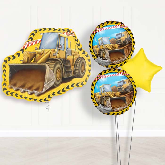 Yellow Construction Digger Balloon Bouquet Delivery-Giant Balloon + 2 Themed Balloons + 1 Plain Balloon 