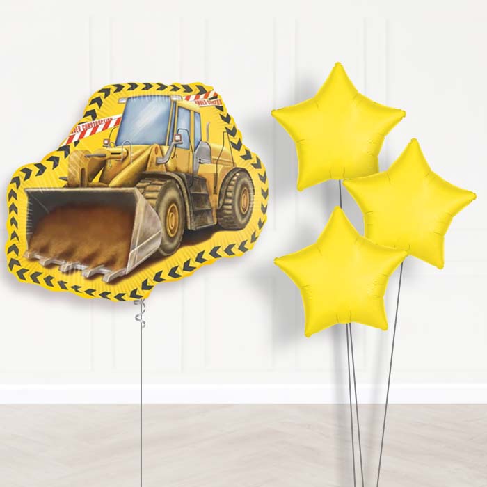 Yellow Construction Digger Balloon Bouquet Delivery - 1 x Giant Balloon with Plain Bouquet | Party Save Smile