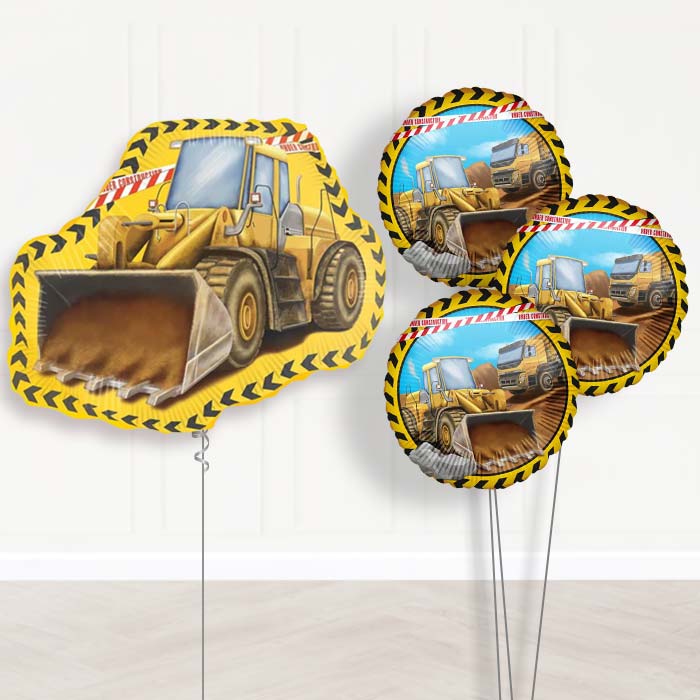Yellow Construction Digger Balloon Bouquet Delivery - 1 x Giant Balloon with Themed Bouquet | Party Save Smile