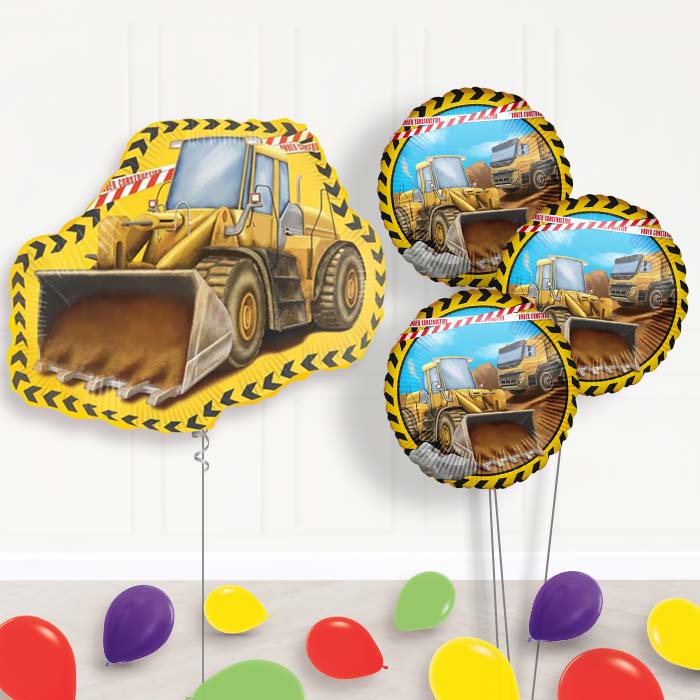 Yellow Construction Digger Balloon Bouquet Delivery - 1 x Giant Balloon with Themed Bouquet and Latex | Party Save Smile