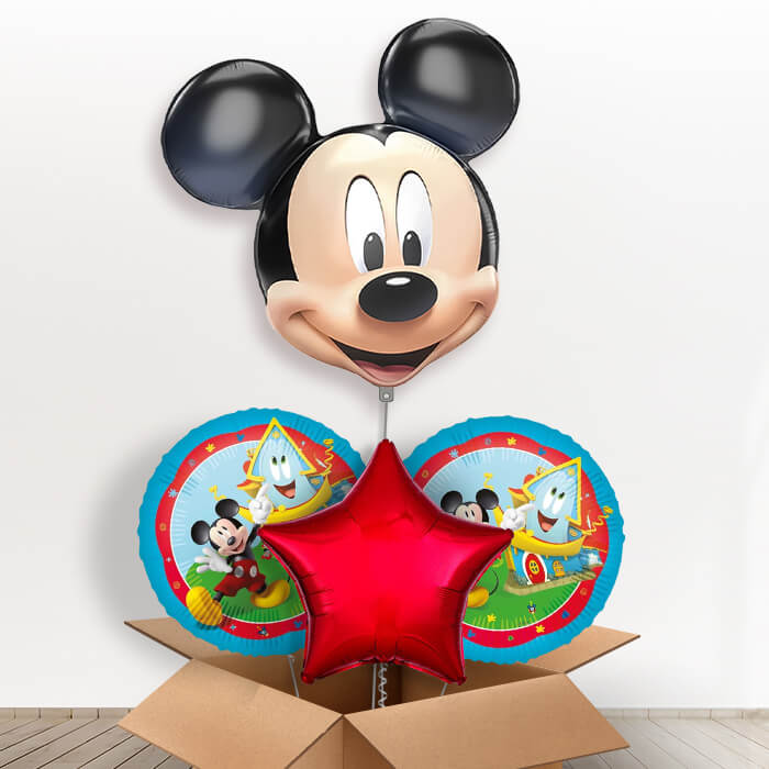Mickey Mouse Head Giant Helium Balloon in a Box | Giant Balloon + 2 Themed Balloons + 1 Plain Balloon | Party Save Smile