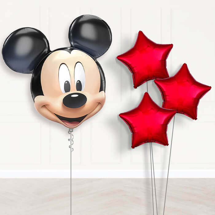 Mickey Mouse Head Balloon Bouquet Delivery | Giant Balloon + 3 Plain Balloons | Party Save Smile