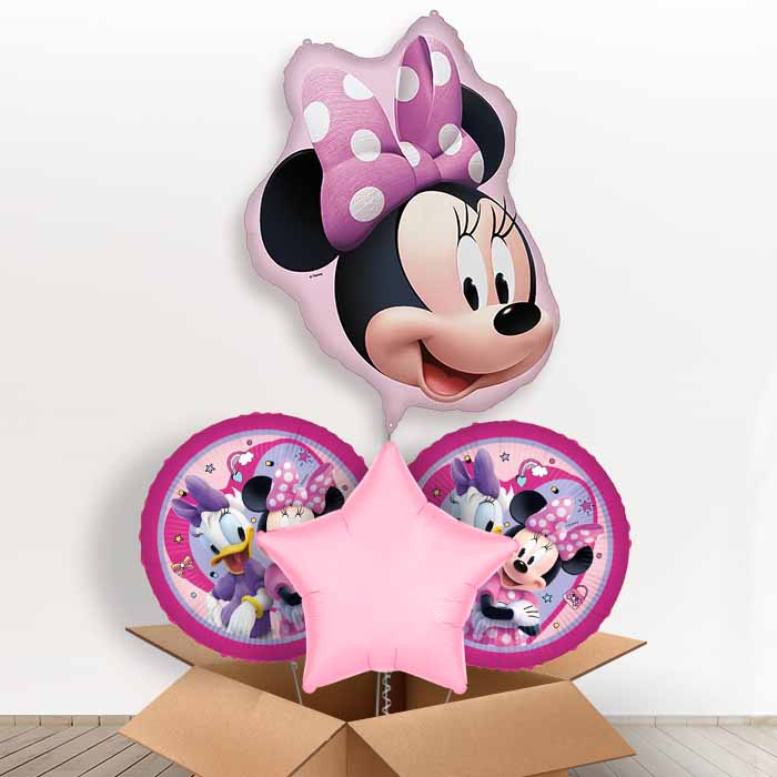 Minnie Mouse Head Giant Helium Balloon in a Box | Giant Balloon + 2 Themed Balloons + 1 Plain Balloon | Party Save Smile