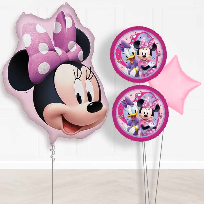 Minnie Mouse Head Balloon Bouquet Delivery | Giant Balloon + 2 Themed Balloons + 1 Plain Balloon | Party Save Smile