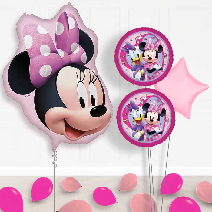 Minnie Mouse Head Balloon Bouquet Delivery | Giant Balloon + 2 Themed Balloons + 1 Plain Balloon + Mini Balloons