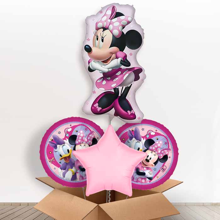 Minnie Mouse Giant Helium Balloon in a Box | Giant Balloon + 2 Themed Balloons + 1 Plain Balloon | Party Save Smile