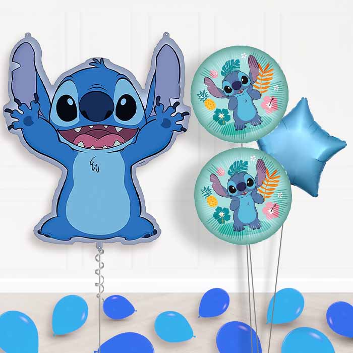 Stitch Balloon Bouquet Delivery | Giant Balloon + 2 Themed Balloons + 1 Plain Balloon + Mini Balloons | Party Save Smile