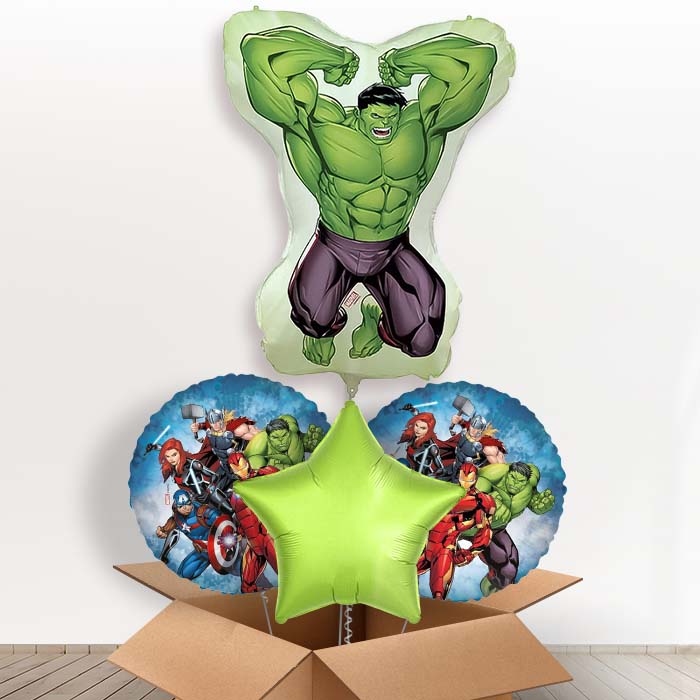Incredible Hulk Giant Helium Balloon in a Box | Giant Balloon + 2 Themed Balloons + 1 Plain Balloon | Party Save Smile
