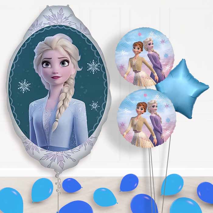 Frozen Elsa Balloon Bouquet Delivery | Giant Balloon + 2 Themed Balloons + 1 Plain Balloon + Mini Balloons | Party Save Smile