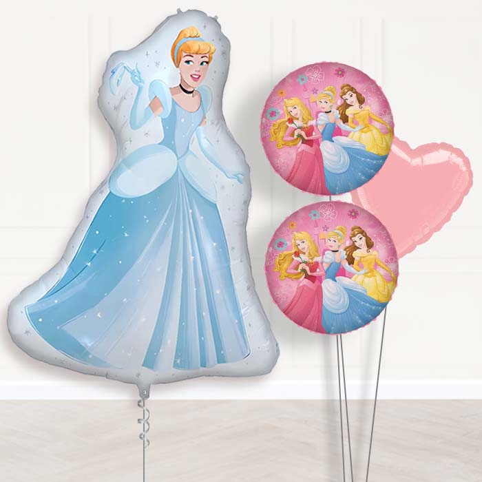 Cinderella Balloon Bouquet Delivery | Giant Balloon + 2 Themed Balloons + 1 Plain Balloon | Party Save Smile