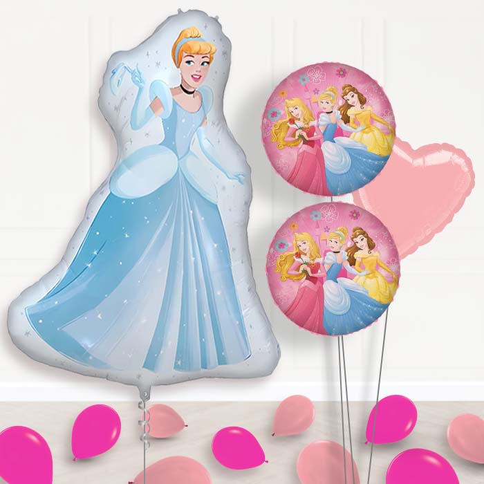 Cinderella Balloon Bouquet Delivery | Giant Balloon + 2 Themed Balloons + 1 Plain Balloon + Mini Balloons | Party Save Smile