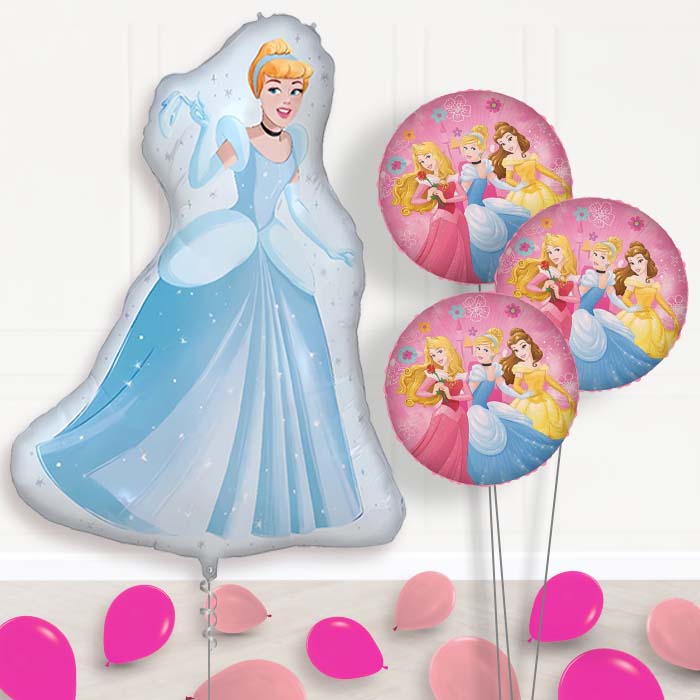 Cinderella Balloon Bouquet Delivery | Giant Balloon + 3 Themed Balloons + Mini Balloons | Party Save Smile