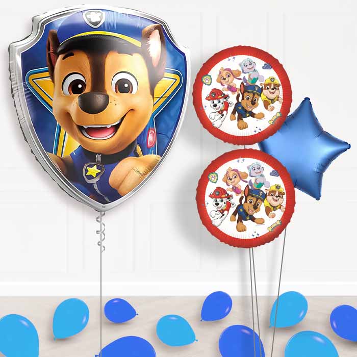 Chase Paw Patrol Balloon Bouquet Delivery | Giant Balloon + 2 Themed Balloons + 1 Plain Balloon + Mini Balloons
