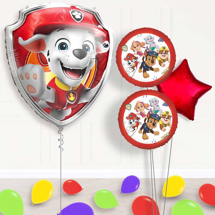 Marshall Paw Patrol Balloon Bouquet Delivery | Giant Balloon + 2 Themed Balloons + 1 Plain Balloon + Mini Balloons
