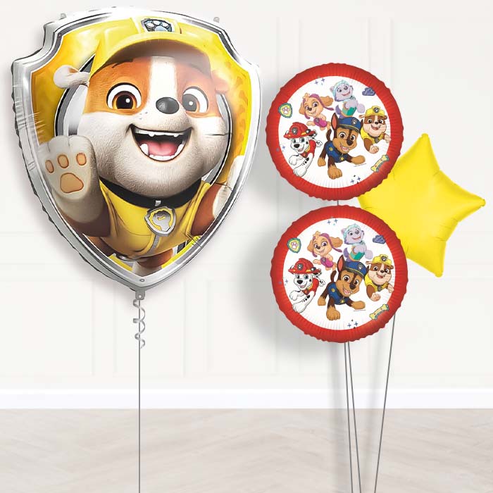 Rubble Paw Patrol Balloon Bouquet Delivery | Giant Balloon + 2 Themed Balloons + 1 Plain Balloon | Party Save Smile