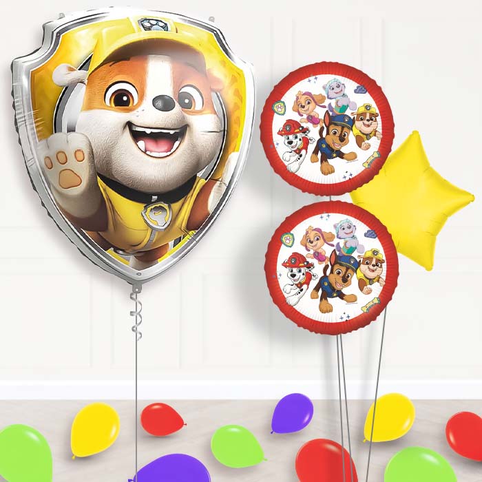 Rubble Paw Patrol Balloon Bouquet Delivery | Giant Balloon + 2 Themed Balloons + 1 Plain Balloon + Mini Balloons