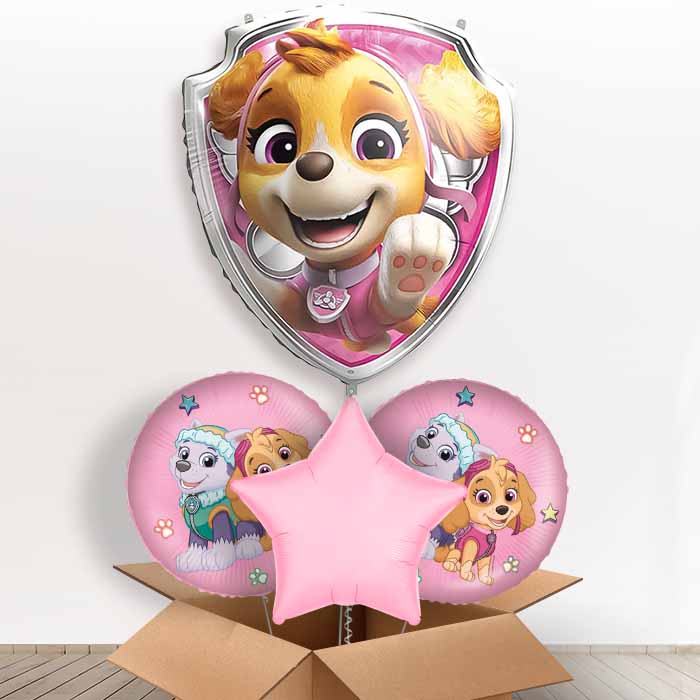 Skye Paw Patrol Giant Helium Balloon in a Box | Giant Balloon + 2 Themed Balloons + 1 Plain Balloon | Party Save Smile