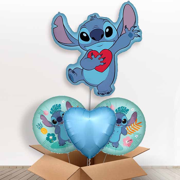 Stitch with Heart Giant Helium Balloon in a Box | Giant Balloon + 2 Themed Balloons + 1 Plain Balloon | Party Save Smile