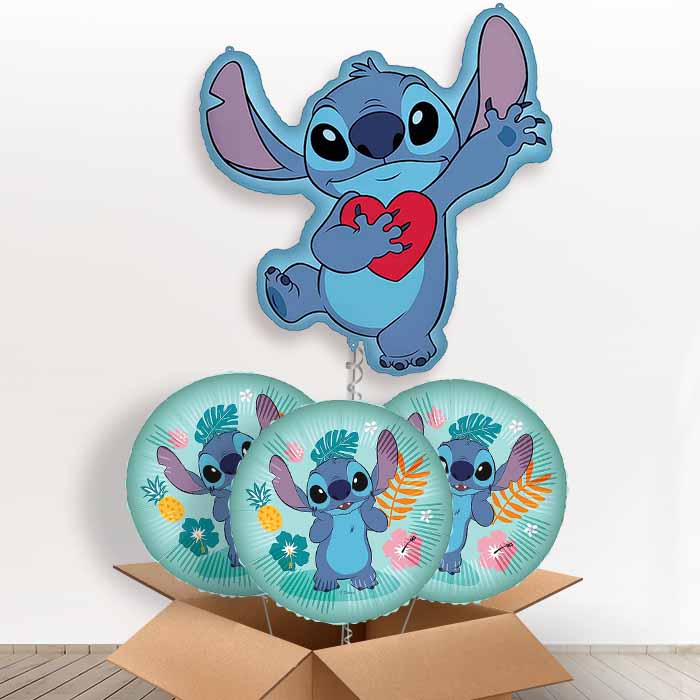 Stitch with Heart Giant Helium Balloon in a Box | Giant Balloon + 3 Themed Balloons | Party Save Smile