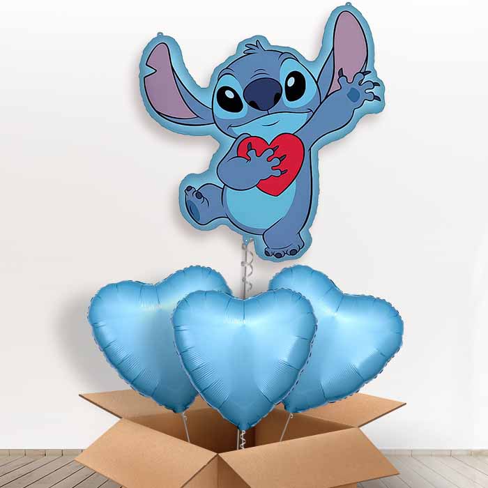 Stitch with Heart Giant Helium Balloon in a Box | Giant Balloon + 3 Plain Balloons | Party Save Smile
