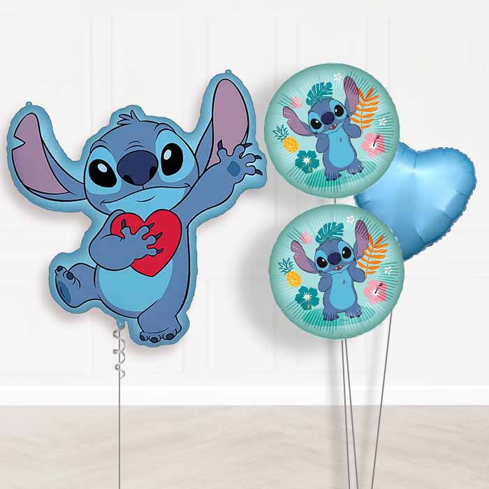 Stitch with Heart Balloon Bouquet Delivery | Giant Balloon + 2 Themed Balloons + 1 Plain Balloon | Party Save Smile