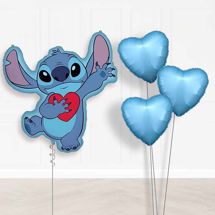 Stitch with Heart Balloon Bouquet Delivery | Giant Balloon + 3 Plain Balloons | Party Save Smile