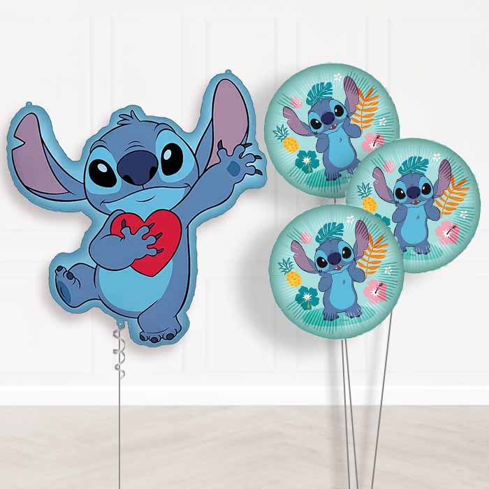 Stitch with Heart Balloon Bouquet Delivery | Giant Balloon + 3 Themed Balloons | Party Save Smile