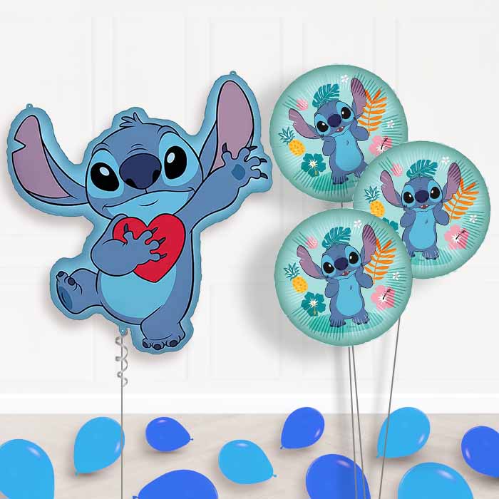 Stitch with Heart Balloon Bouquet Delivery | Giant Balloon + 3 Themed Balloons + Mini Balloons | Party Save Smile