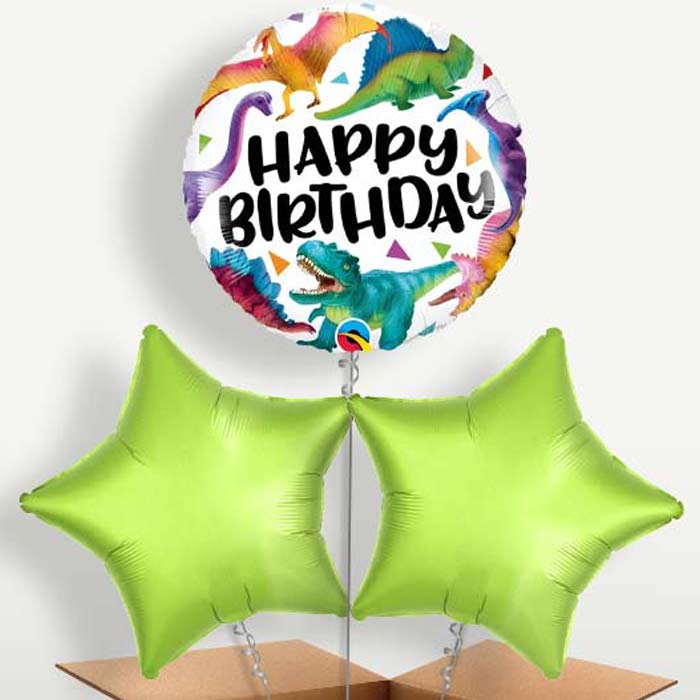 Dinosaur Birthday Trio Balloon Bunch inflated with Helium | Party Save Smile