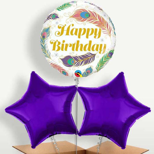 Peacock Feather Balloon Bunch inflated with Helium | Party Save Smile