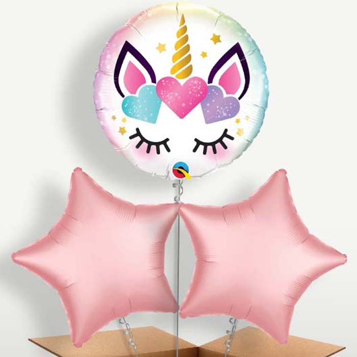 Eyelash Unicorn Trio Balloon Bunch inflated with Helium | Party Save Smile