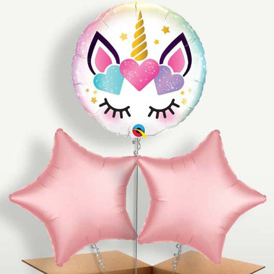 Eyelash Unicorn Trio Balloon Bunch inflated with Helium | Party Save Smile