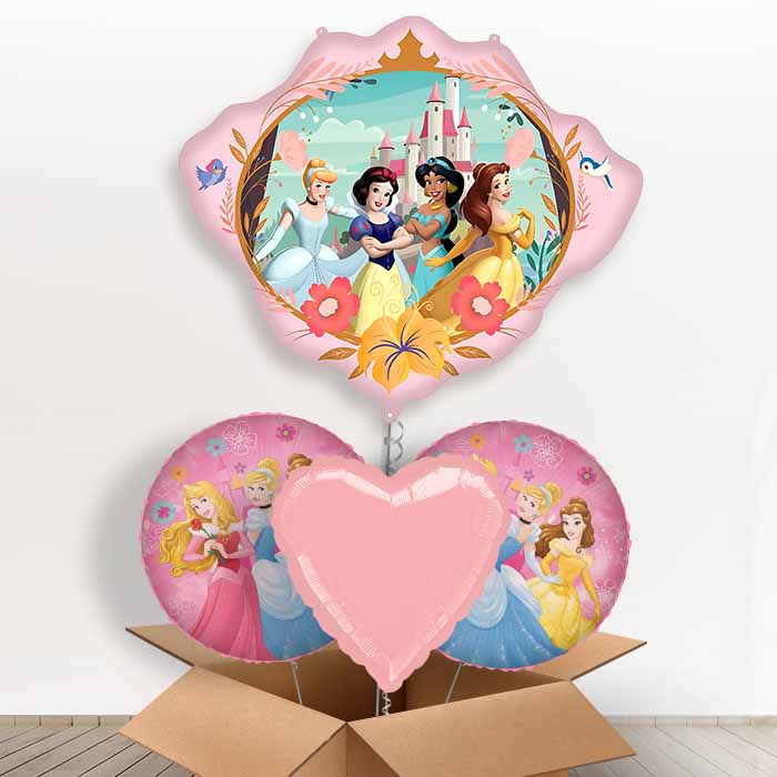 Disney Princess Crown Giant Helium Balloon in a Box | Giant Balloon + 2 Themed Balloons + 1 Plain Balloon | Party Save Smile