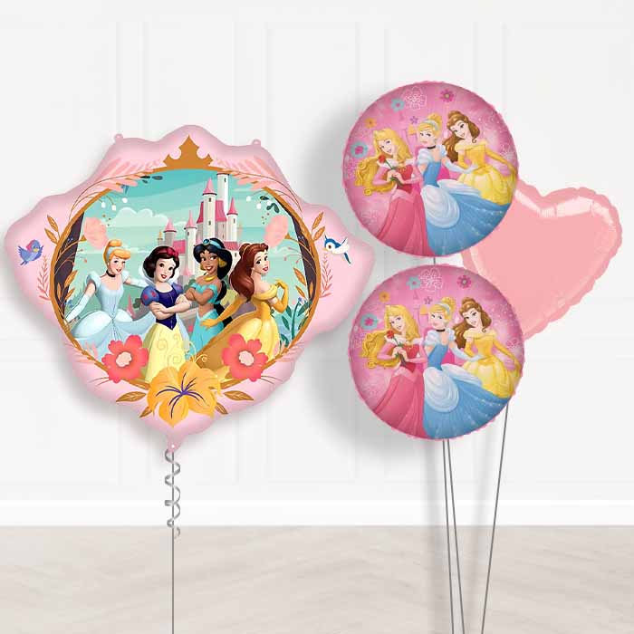 Disney Princess Crown Balloon Bouquet Delivery | Giant Balloon + 2 Themed Balloons + 1 Plain Balloon | Party Save Smile