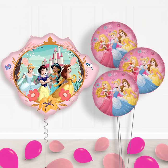 Disney Princess Crown Balloon Bouquet Delivery | Giant Balloon + 3 Themed Balloons + Mini Balloons | Party Save Smile