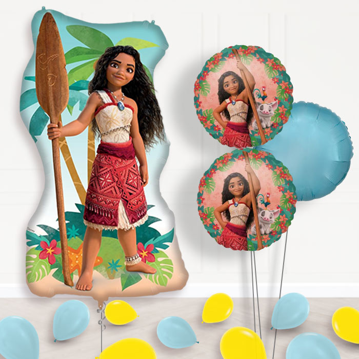 Moana Helium Balloon Bouquet Delivered-Giant Balloon + 2 Themed Balloons + 1 Plain Balloon + Mini Balloons 