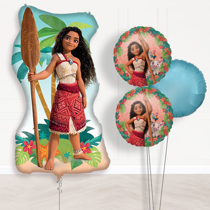 Moana Helium Balloon Bouquet Delivered-Giant Balloon + 2 Themed Balloons + 1 Plain Balloon 