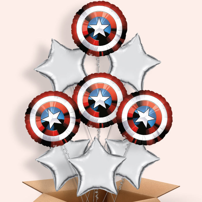 Captain America Shield Helium Balloon in a Box - 9 Balloons | Party Save Smile