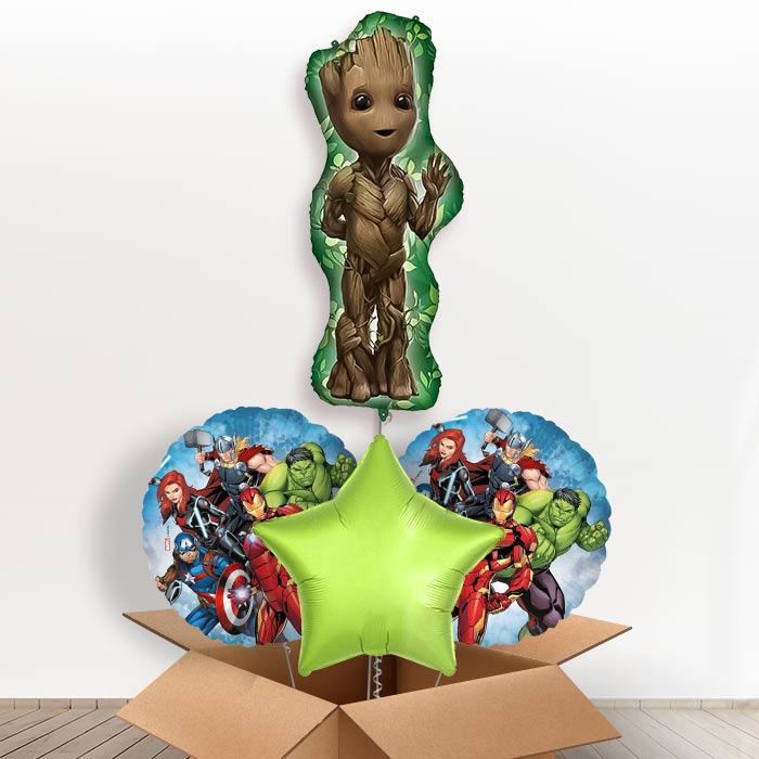 Avengers Groot Giant Helium Balloon in a Box | Giant Balloon + 2 Themed Balloons + 1 Plain Balloon | Party Save Smile