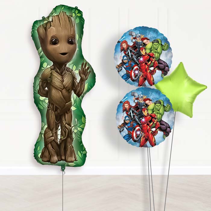 Avengers Groot Balloon Bouquet Delivery | Giant Balloon + 2 Themed Balloons + 1 Plain Balloon | Party Save Smile