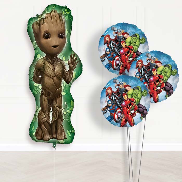 Avengers Groot Balloon Bouquet Delivery | Giant Balloon + 3 Themed Balloons | Party Save Smile