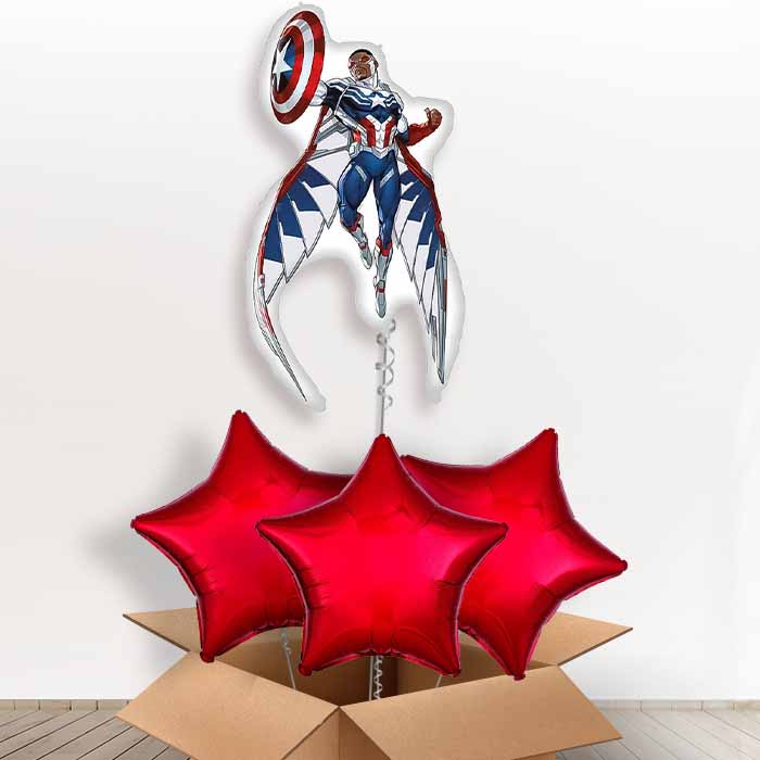 Captain America Sam Wilson Giant Helium Balloon in a Box | Giant Balloon + 3 Plain Balloons | Party Save Smile